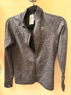 Gymshark Women's Full-Zip Heathered Dark Gray Patterned Jacket